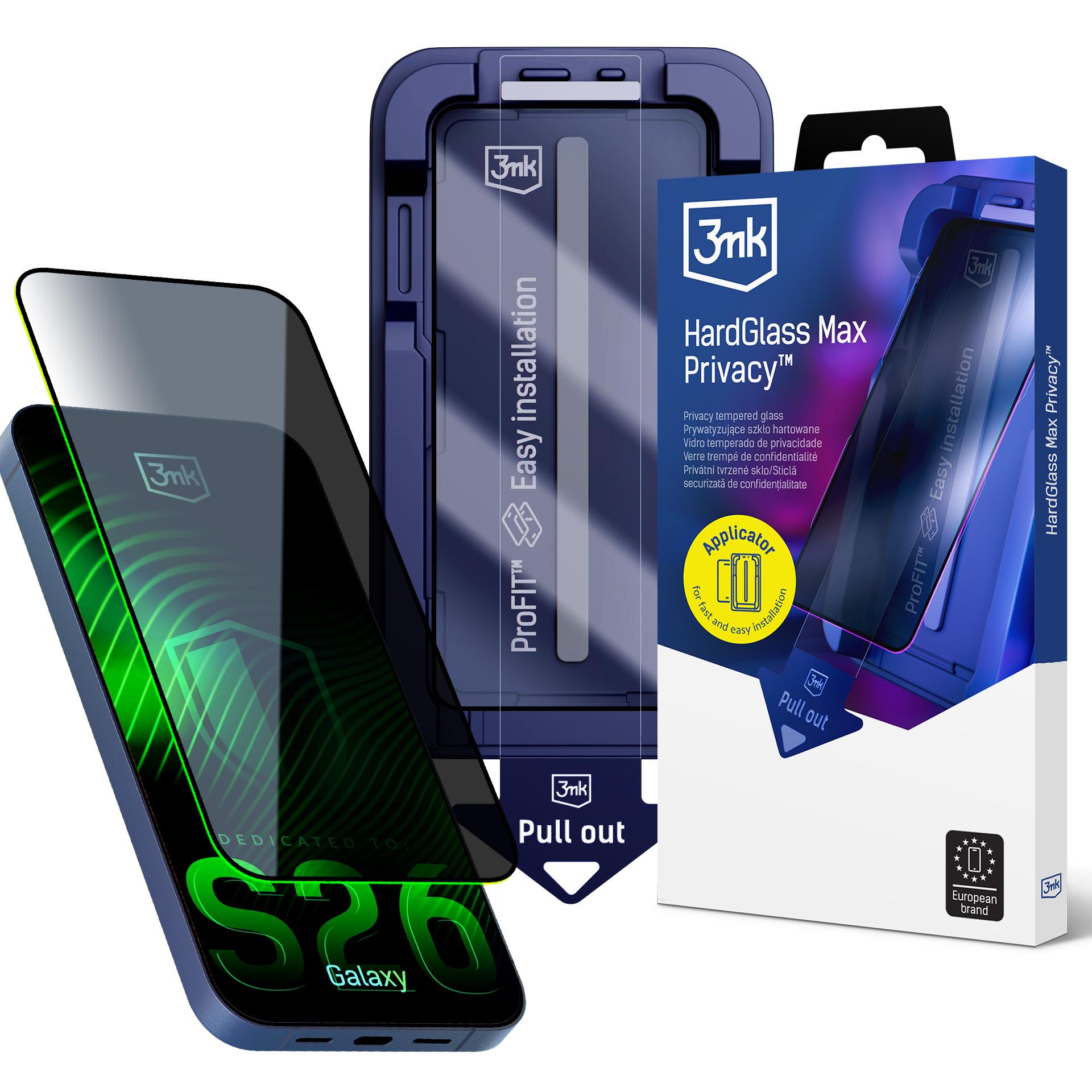 9H-panssarilasi yksityisyyssuodattimella 3mk HardGlass Max Privacy Samsung Galaxy S26 -puhelimelle