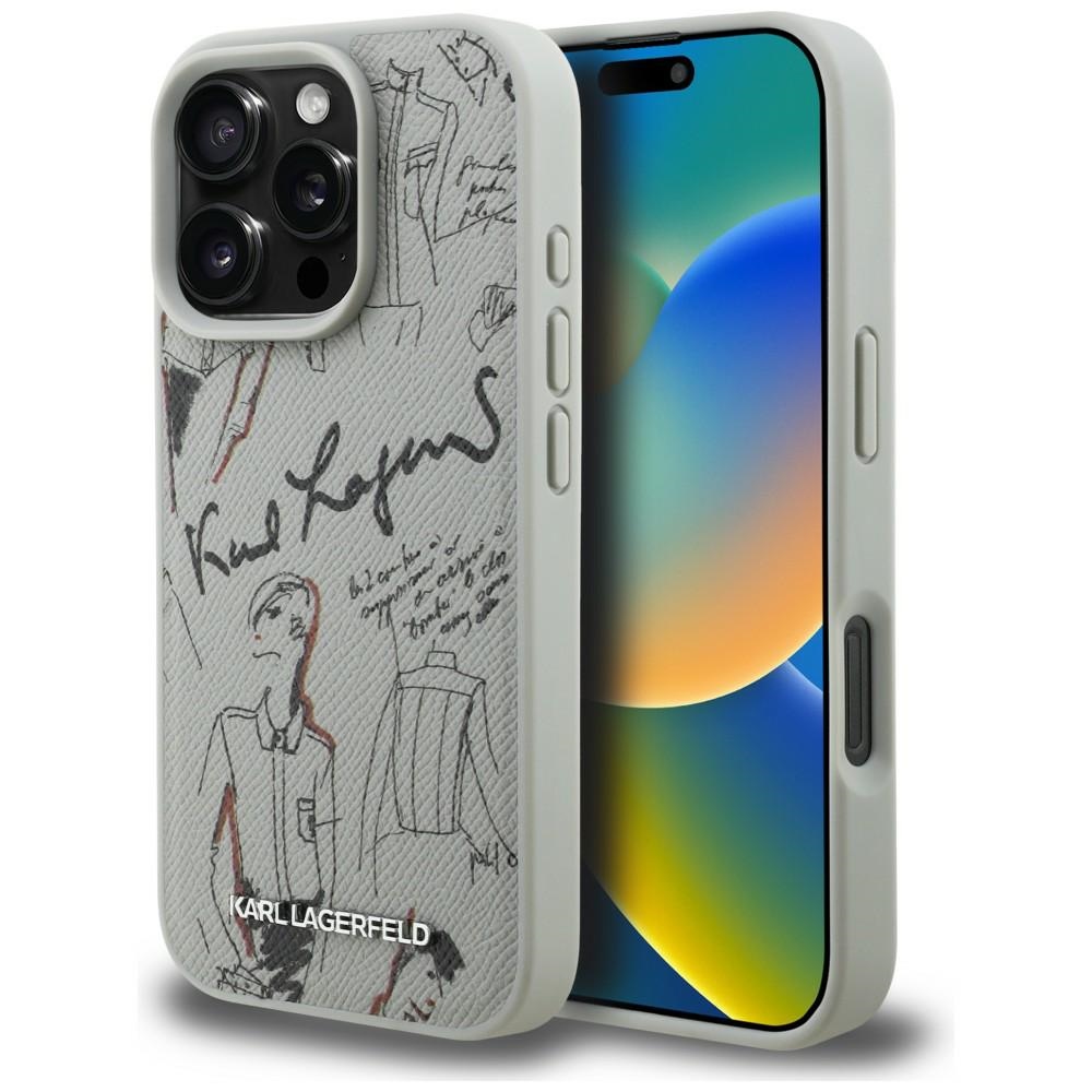 Karl Lagerfeld Grained Pattern & Logo MagSafe Suojakuori iPhone 16 Pro Max:lle - Harmaa
