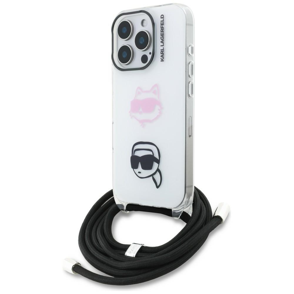 Karl Lagerfeld IML Crossbody Karl&Choupette Head Suojakuori iPhone 16 Pro Max:lle - Valkoinen
