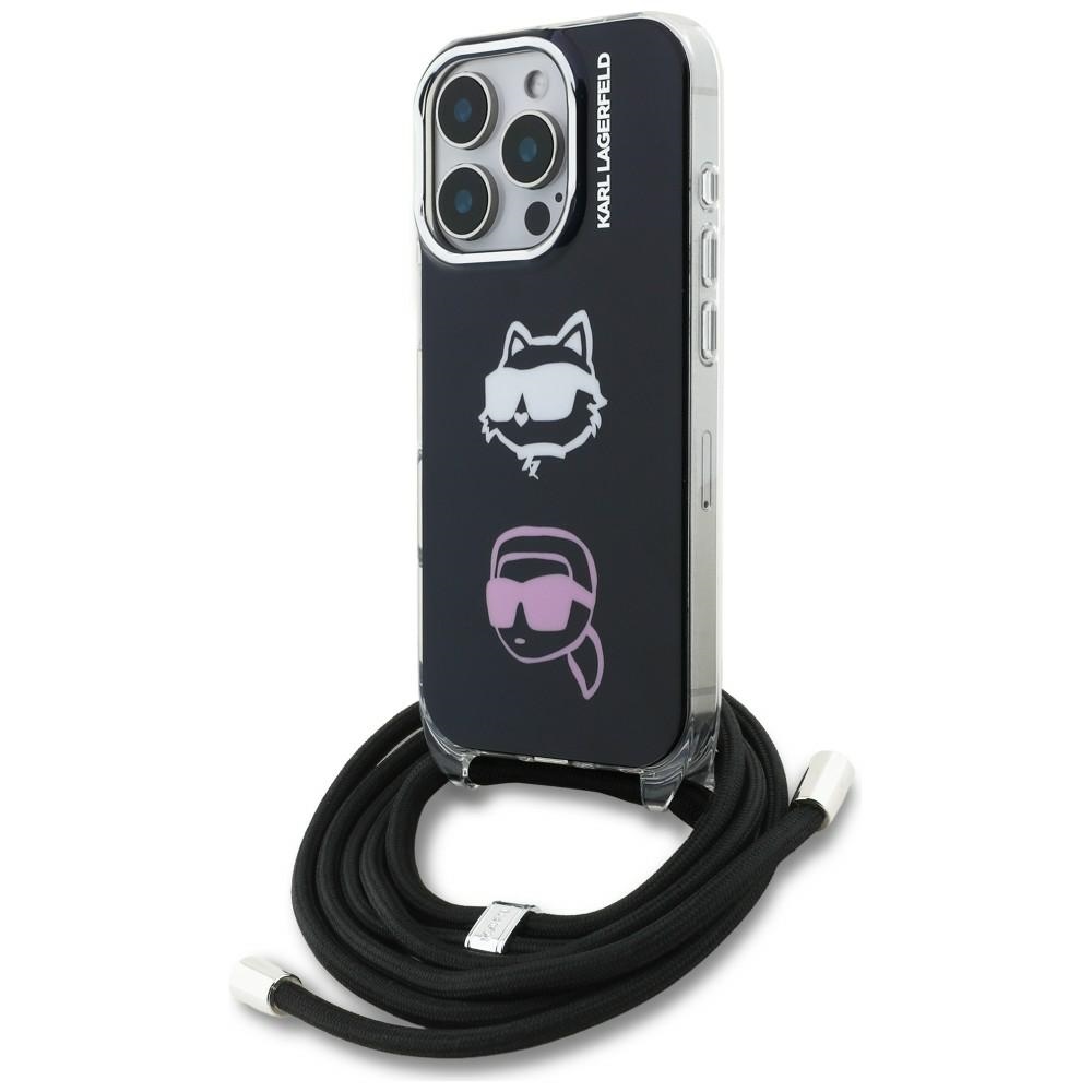 Karl Lagerfeld IML Crossbody Karl&Choupette Head Suojakuori iPhone 16 Pro Max:lle - Musta