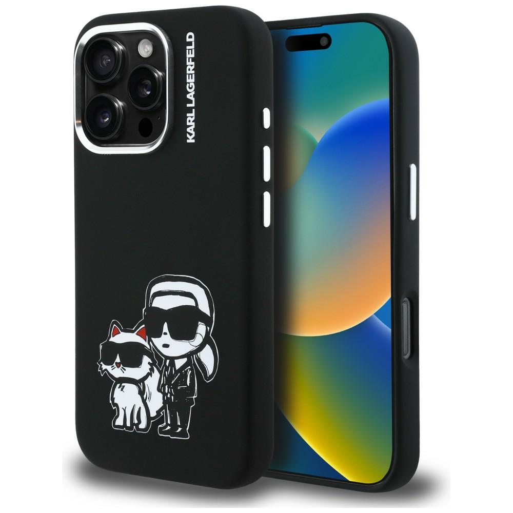 Karl Lagerfeld Silikoninen Karl&Choupette Sketch MagSafe Suojakuori iPhone 16 Pro Max:lle - Musta