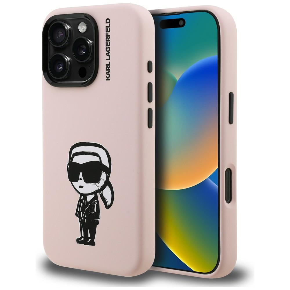Karl Lagerfeld Silikoninen Karl Sketch MagSafe Suojakuori iPhone 16 Pro Max:lle - Vaaleanpunainen