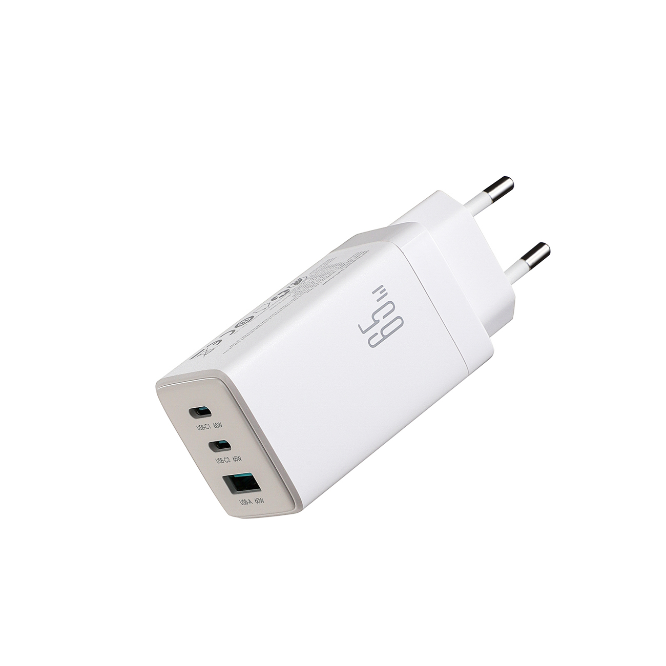 Joyroom JR-TG10 65W GaN 2x USB-C + USB-A -seinälaturi 100W USB-C - USB-C 1.2m kaapelilla - valkoinen