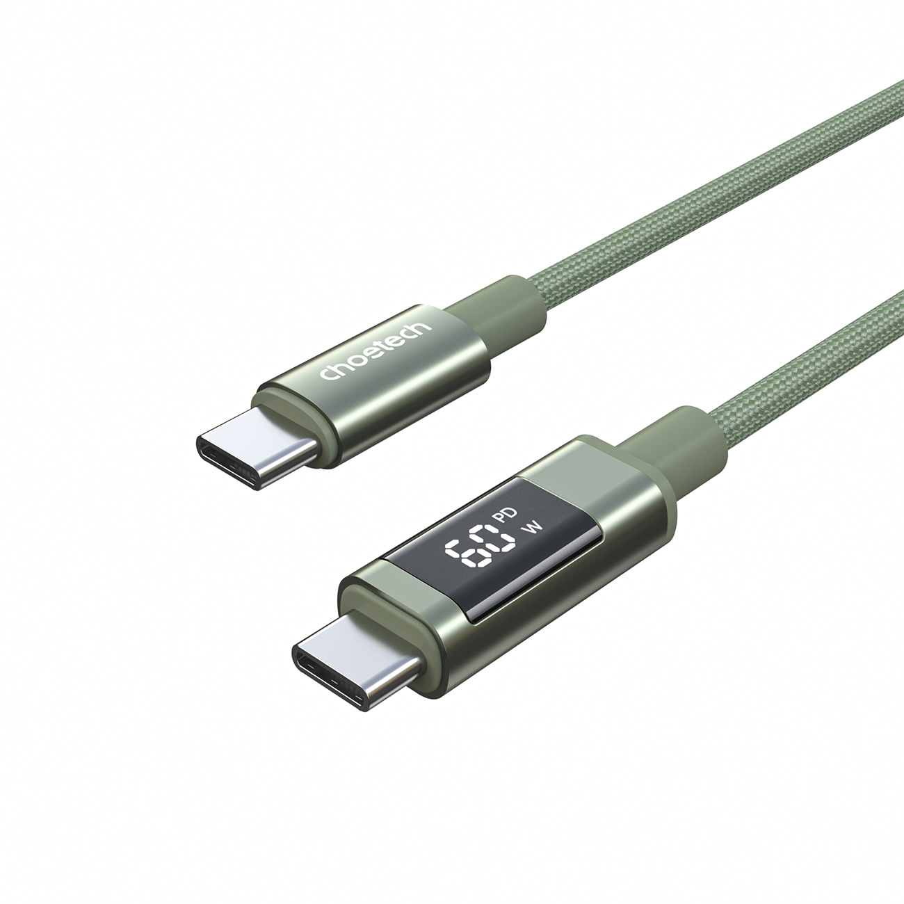 Choetech XCC-1068 PD 60 W USB-C - USB-C kaapeli näytöllä 1,2 m - vihreä
