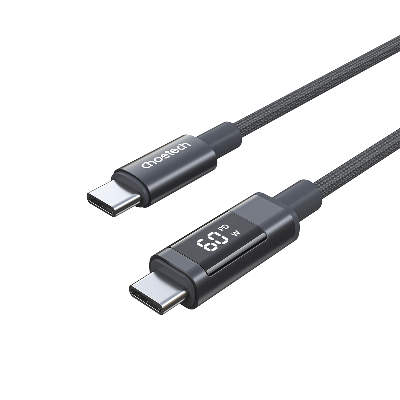 Choetech XCC-1068 PD 60 W USB-C - USB-C kaapeli näytöllä 1,2 m - musta
