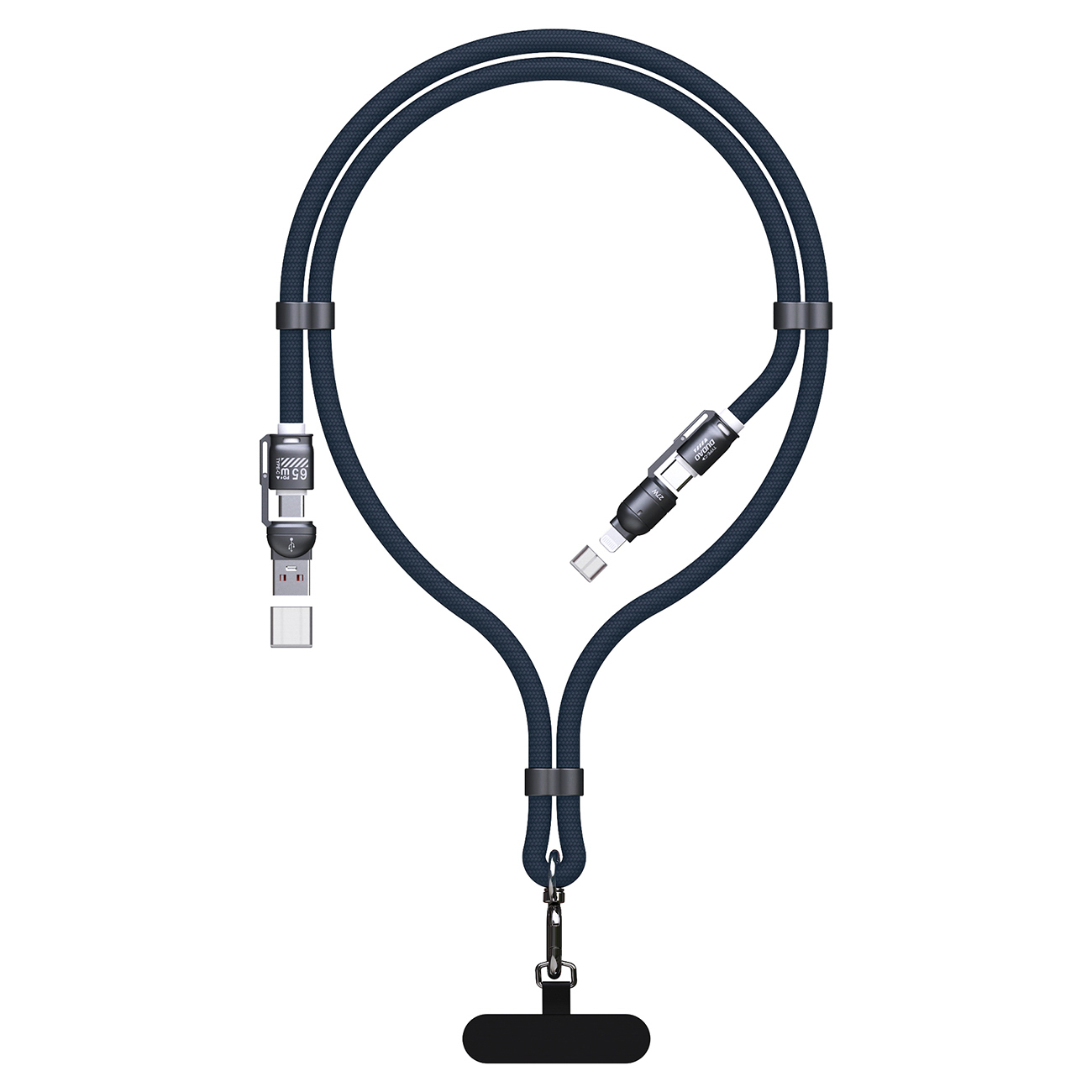 Dudao L20Max 65W 4-in-1 kaapeli kaulahihnalla USB-C - USB-C Lightning- ja USB-A-adaptereilla - sininen