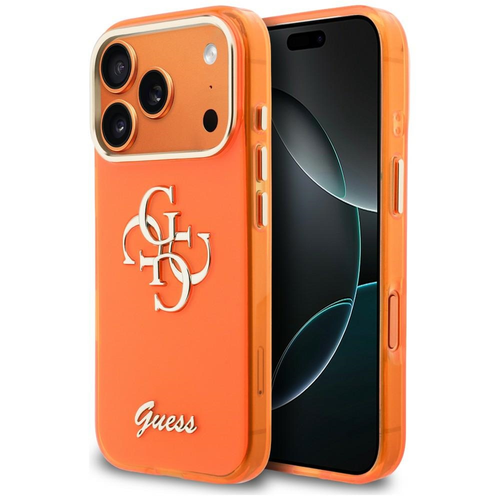 Guess IML 4G Script Metal Suojakuori iPhone 17 Pro:lle - Oranssi