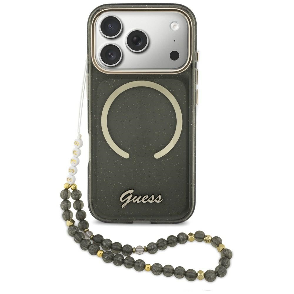 Guess IML Glitters Script Hihna MagSafe Suojakuori iPhone 17 Pro:lle - musta