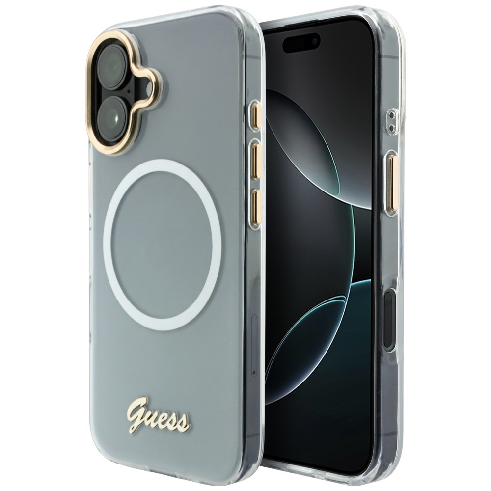 Guess IML Gradient Script Metal MagSafe Suojakuori iPhone 17:lle - Valkoinen