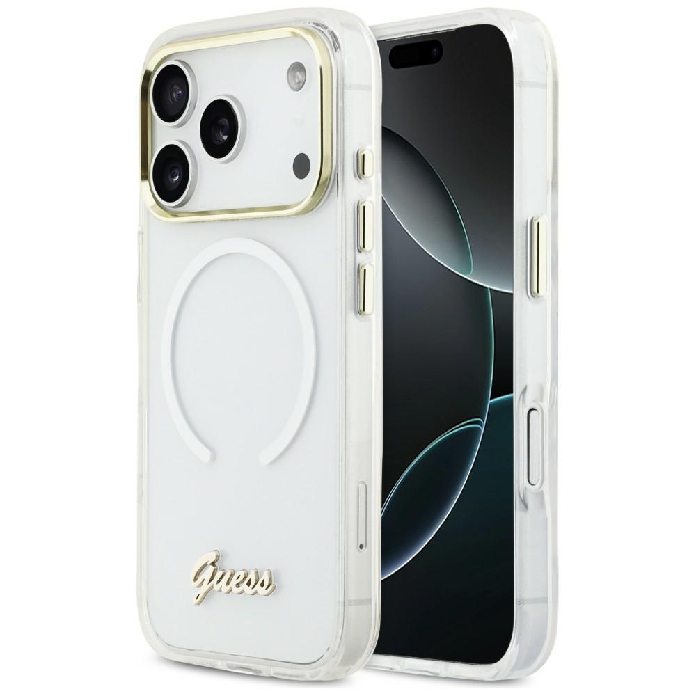Guess IML Gradient Script Metal MagSafe Suojakuori iPhone 17 Pro:lle - Valkoinen