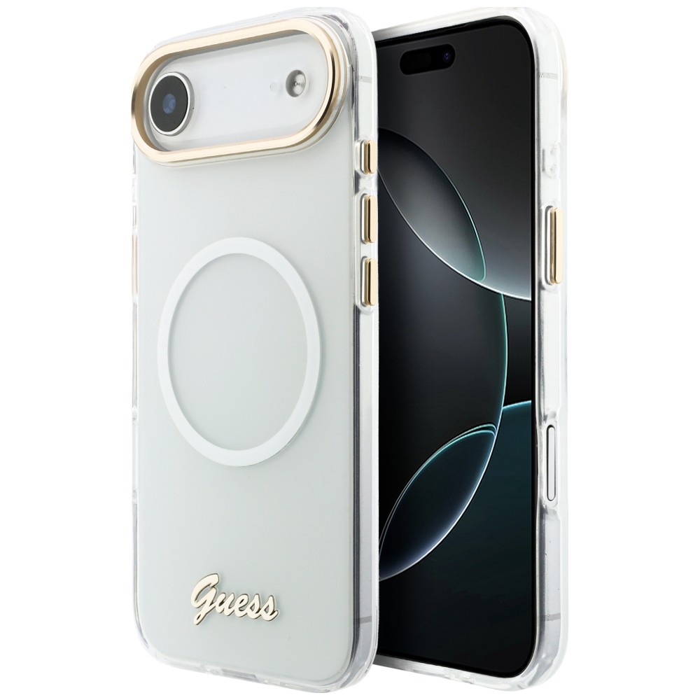 Guess IML Gradient Script Metal MagSafe Case for iPhone Air - White