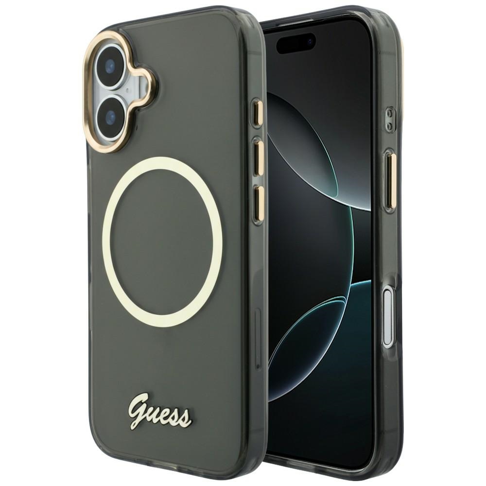 Guess IML Script Metal MagSafe Suojakuori iPhone 17:lle - musta