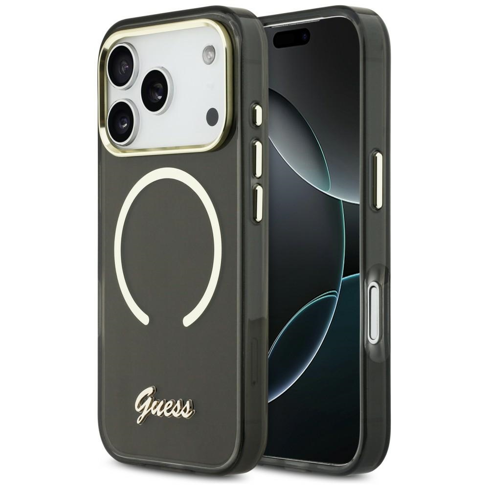 Guess IML Script Metal MagSafe Suojakuori iPhone 17 Pro:lle - Musta