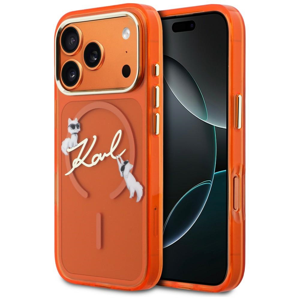 Karl Lagerfeld IML Choupettes Karl Script Logo MagSafe Suojakuori iPhone 17 Pro Max - Oranssi