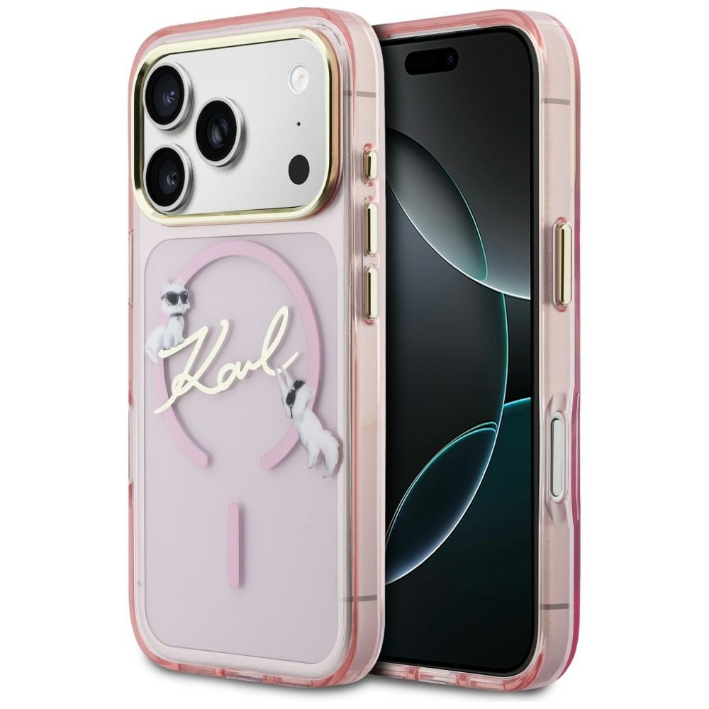 Karl Lagerfeld IML Choupettes Karl Script Logo MagSafe Suojakuori iPhone 17 Prolle - vaaleanpunainen