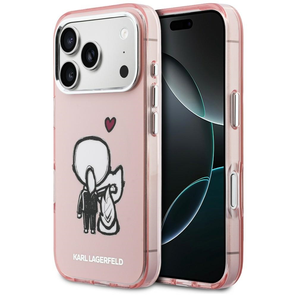 Karl Lagerfeld Karl & Choupette Back MagSafe -suojakuori iPhone 17 Pro:lle vaaleanpunainen