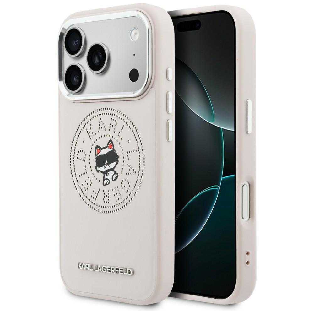 Karl Lagerfeld Point & Choupette Sketch MagSafe -suojakuori iPhone 17 Pro Max:lle vaaleanpunainen