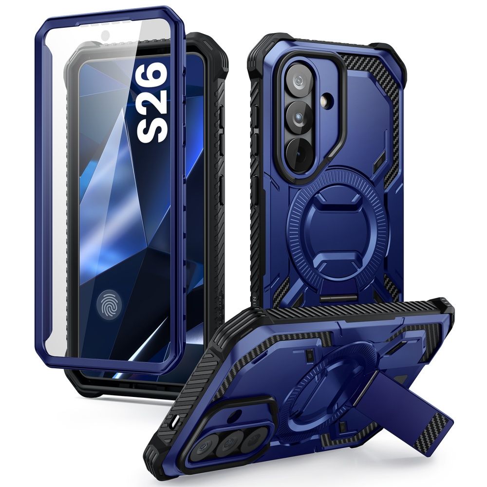 Supcase ArmorBox Mag MagSafe -suojakuori Samsung Galaxy S26:lle laivastonsininen ja musta