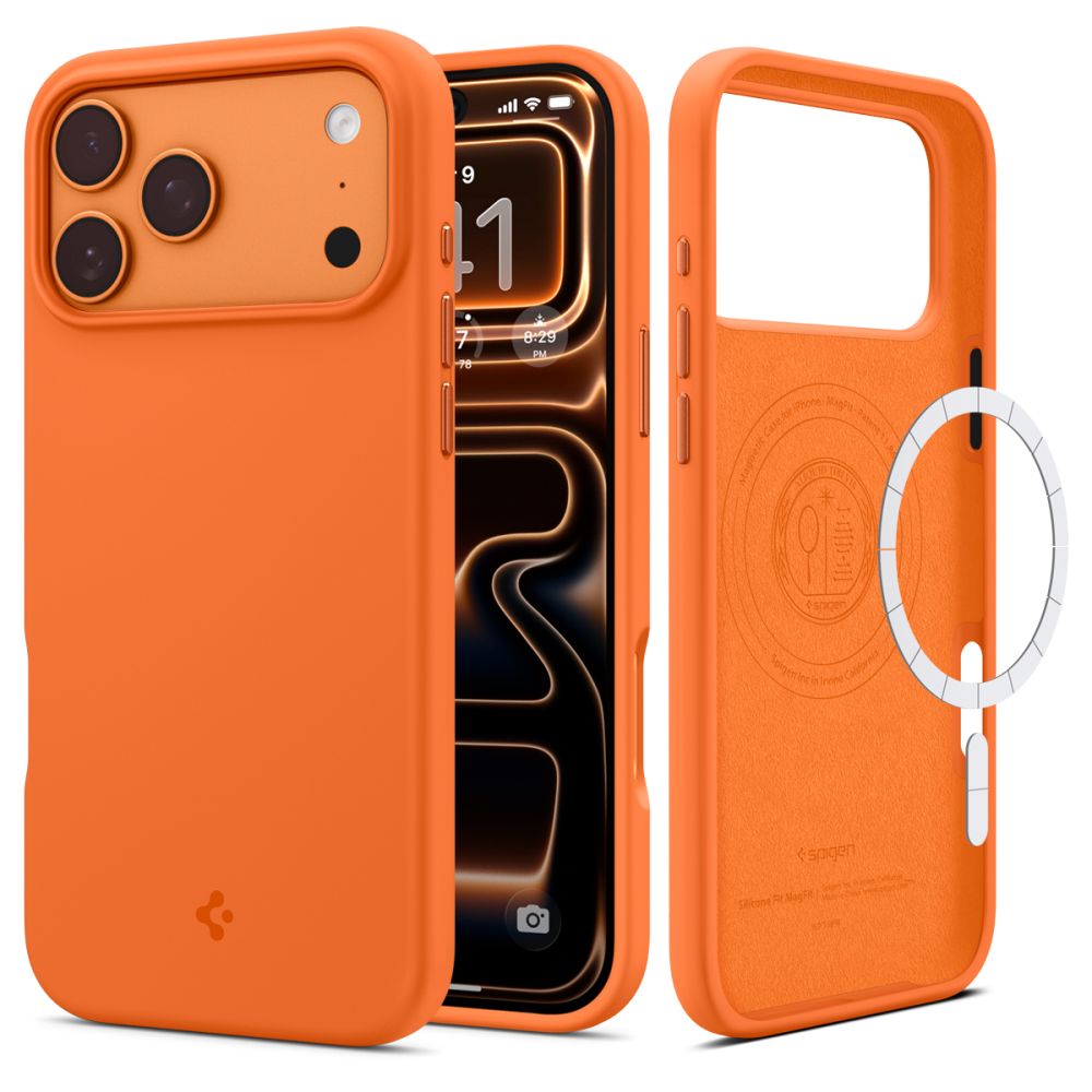 Spigen Silicone Fit Mag MagSafe Suojakuori iPhone 17 Pro Max oranssi