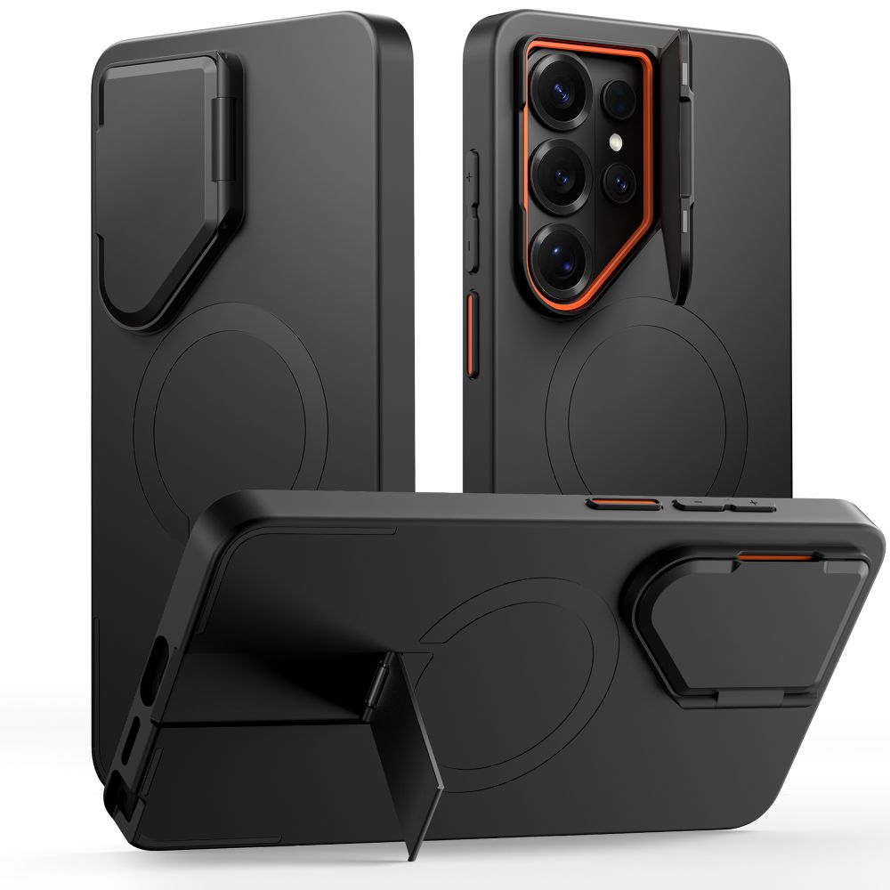 Tech-Protect Kevlar Aura MagSafe Suojakuori Samsung Galaxy S26 Ultra:lle musta ja oranssi