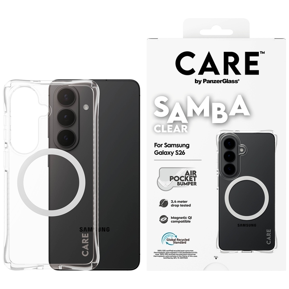 CARE by PanzerGlass Samba Transparent Qi suojakuori Samsung Galaxy S26 läpinäkyvä