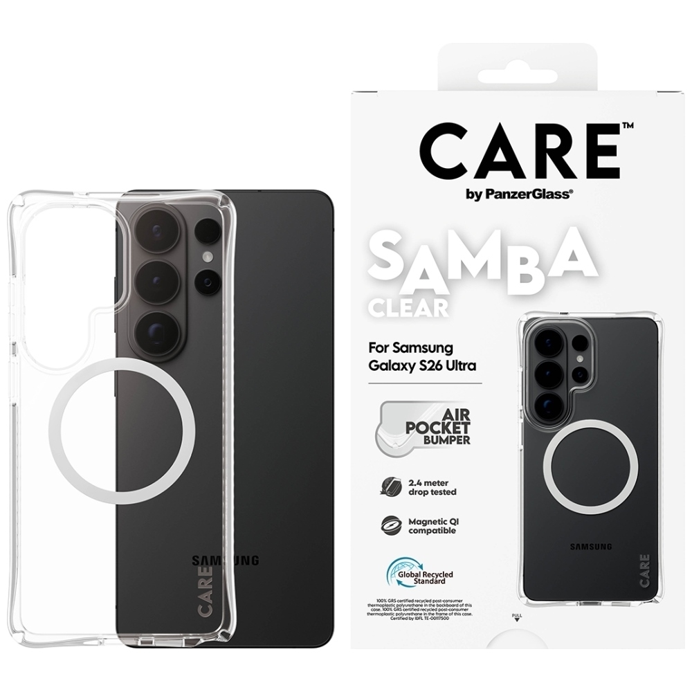 CARE by PanzerGlass Samba Transparent Qi suojakuori Samsung Galaxy S26 Ultra läpinäkyvä
