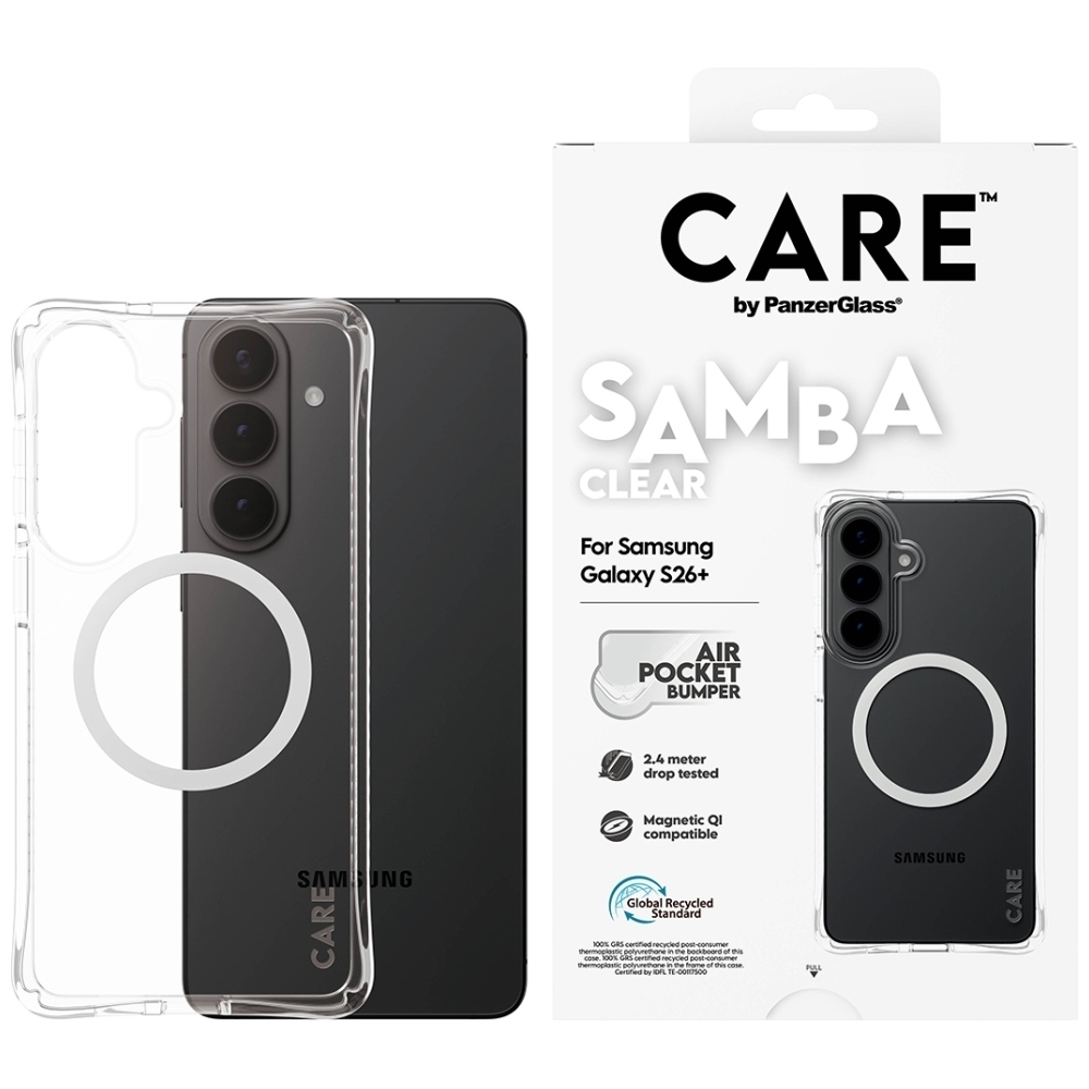 CARE by PanzerGlass Samba Transparent Qi suojakuori Samsung Galaxy S26+ läpinäkyvä