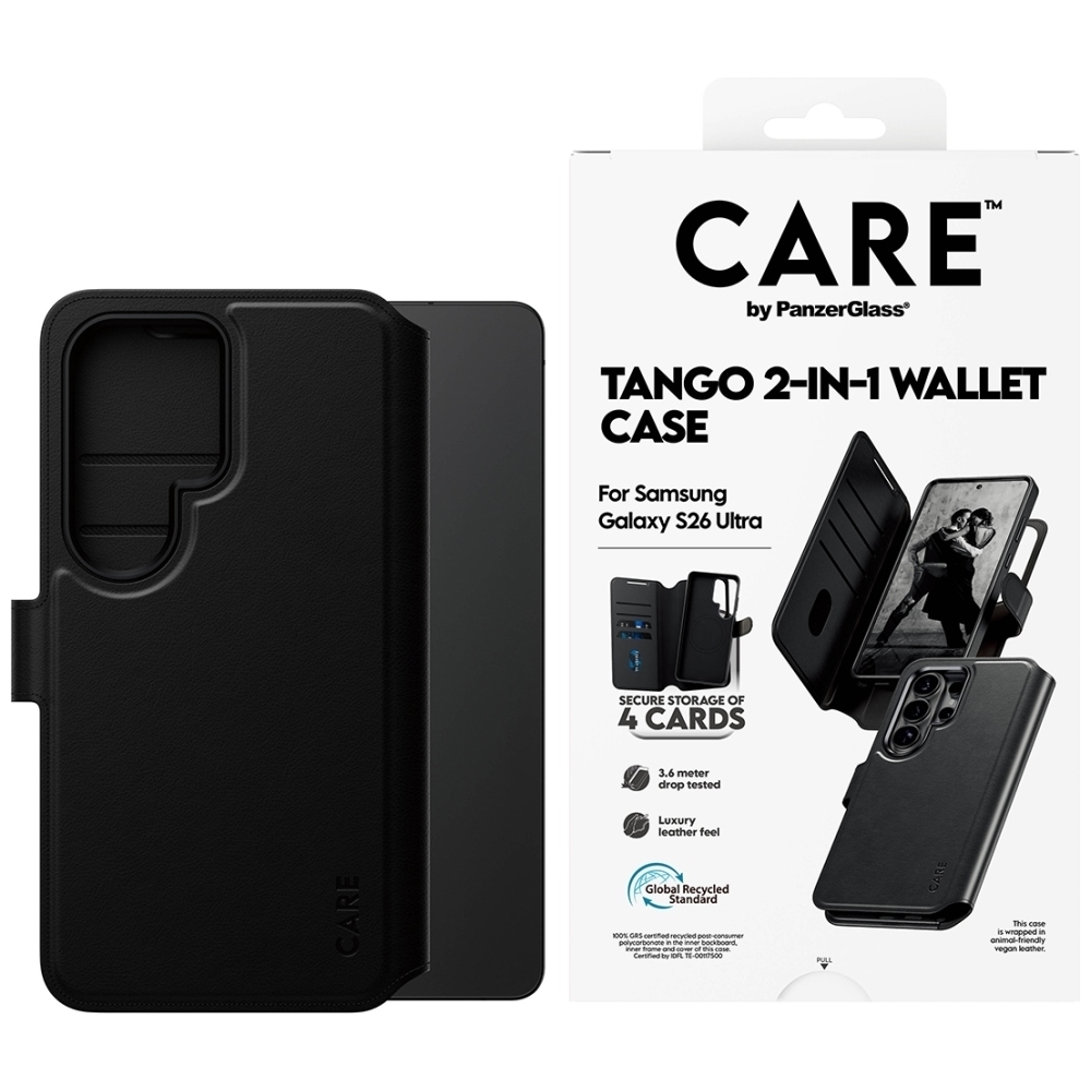 CARE by PanzerGlass Tango 2-in-1 lompakkosuojakuori Samsung Galaxy S26 Ultra musta
