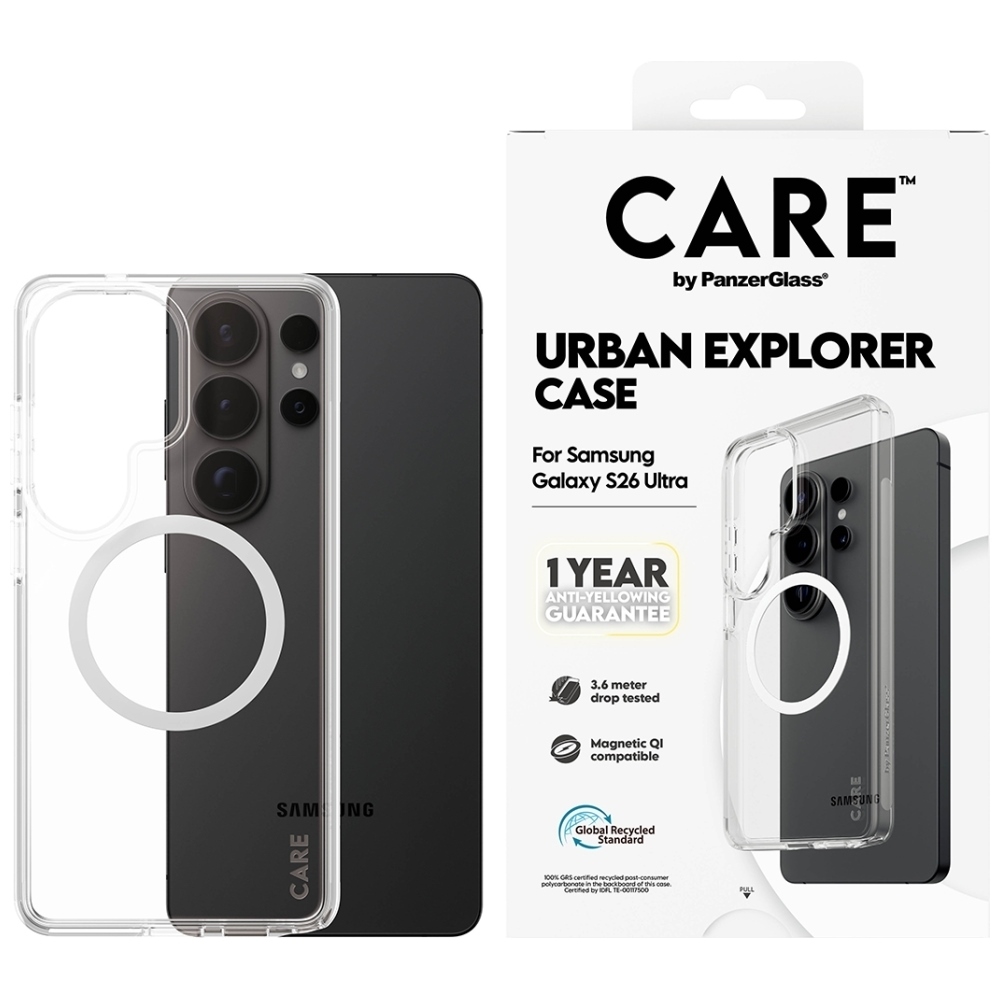 CARE by PanzerGlass Urban Explorer läpinäkyvä suojakuori valkoisella Qi:llä Samsung Galaxy S26 Ultra
