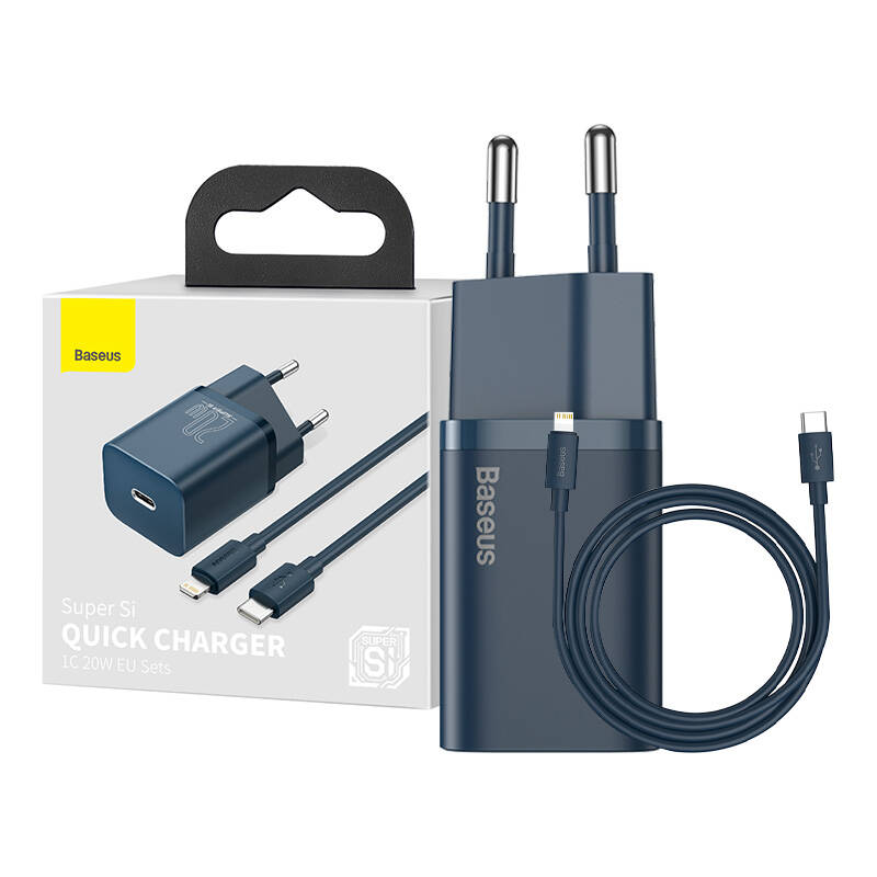 Baseus Super Si Pikalaturi 1C 20W USB-C-kaapelilla Lightning-liittimeen 1 m sininen