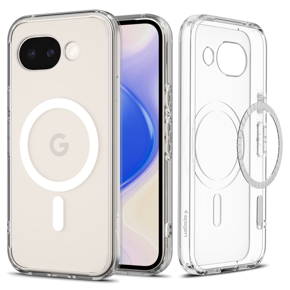 Spigen Ultra Hybrid Mag MagSafe -suojakuori Google Pixel 10A:lle - läpinäkyvä ja valkoinen