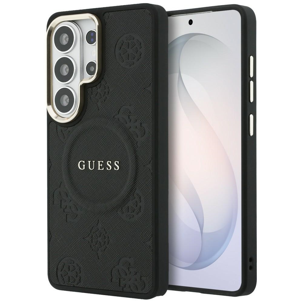 Guess Saffiano Peony Embossed Ring MagSafe -suojakuori Samsung Galaxy S26 Ultralle musta