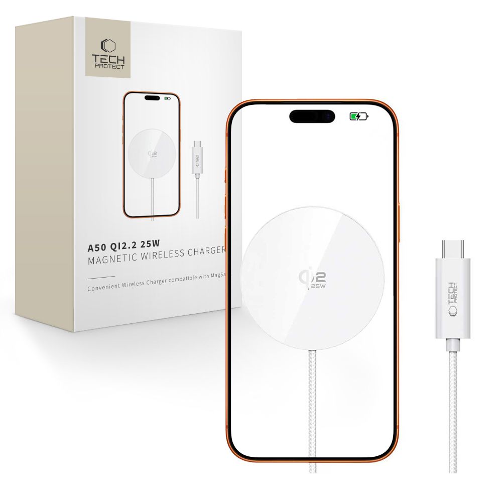 Tech-Protect A50 MagSafe 25 W QI2.2 langaton laturi - valkoinen