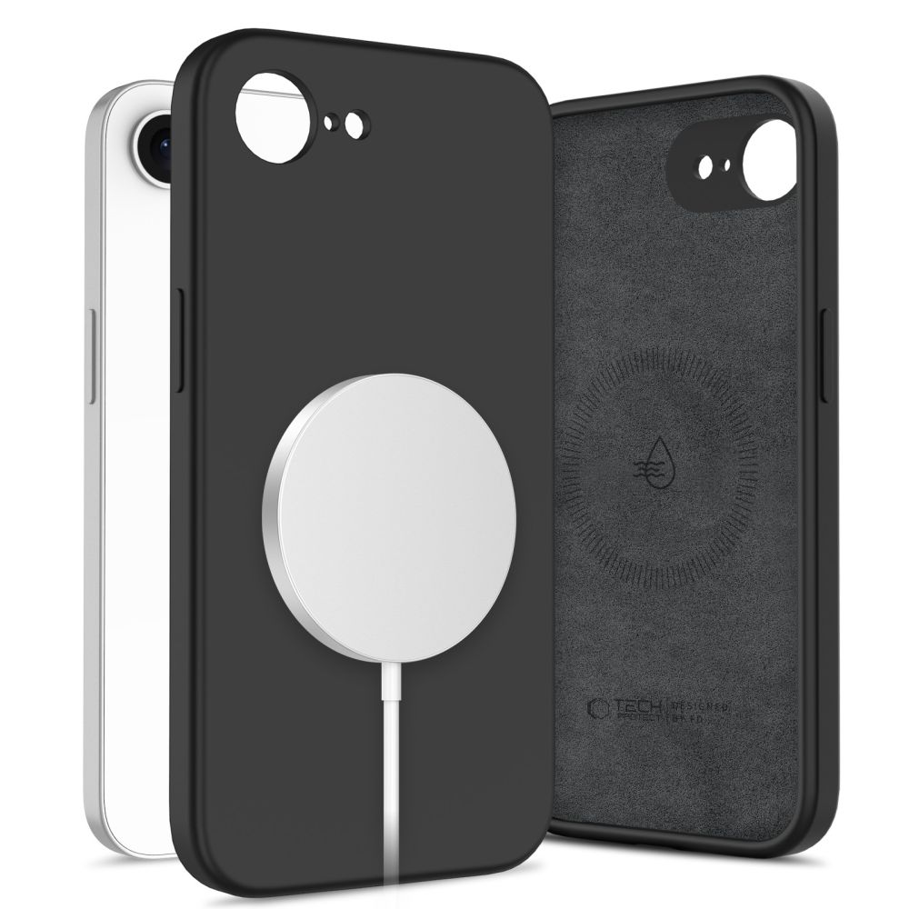 Tech-Protect Silicone MagSafe suojakuori iPhone 16e / 17e:lle - musta