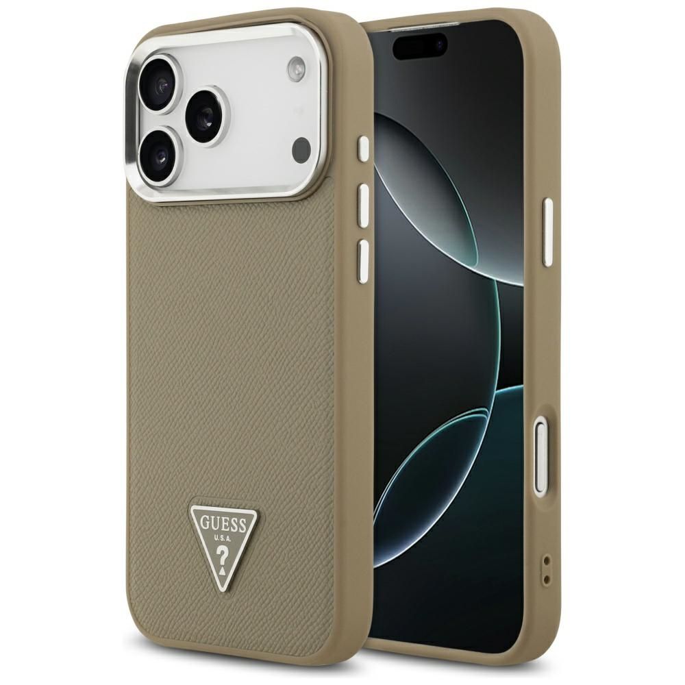 Guess Grained Triangle Logo MagSafe -kuori iPhone 17 Pro Max ruskea