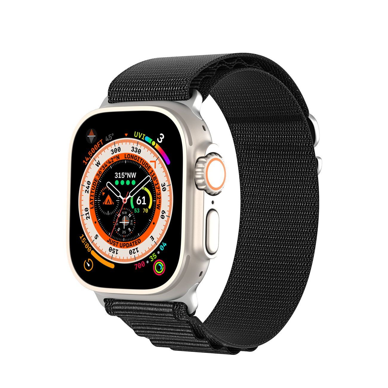 Dux Ducis GS nylon ranneke Apple Watch 42 / 44 / 45 / 49 mm:lle musta