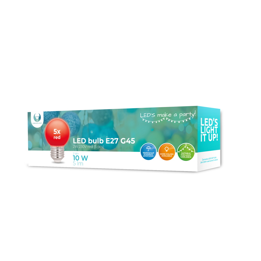 Forever Light LED-lamppu E27 G45 2W 230V punainen 5 kpl