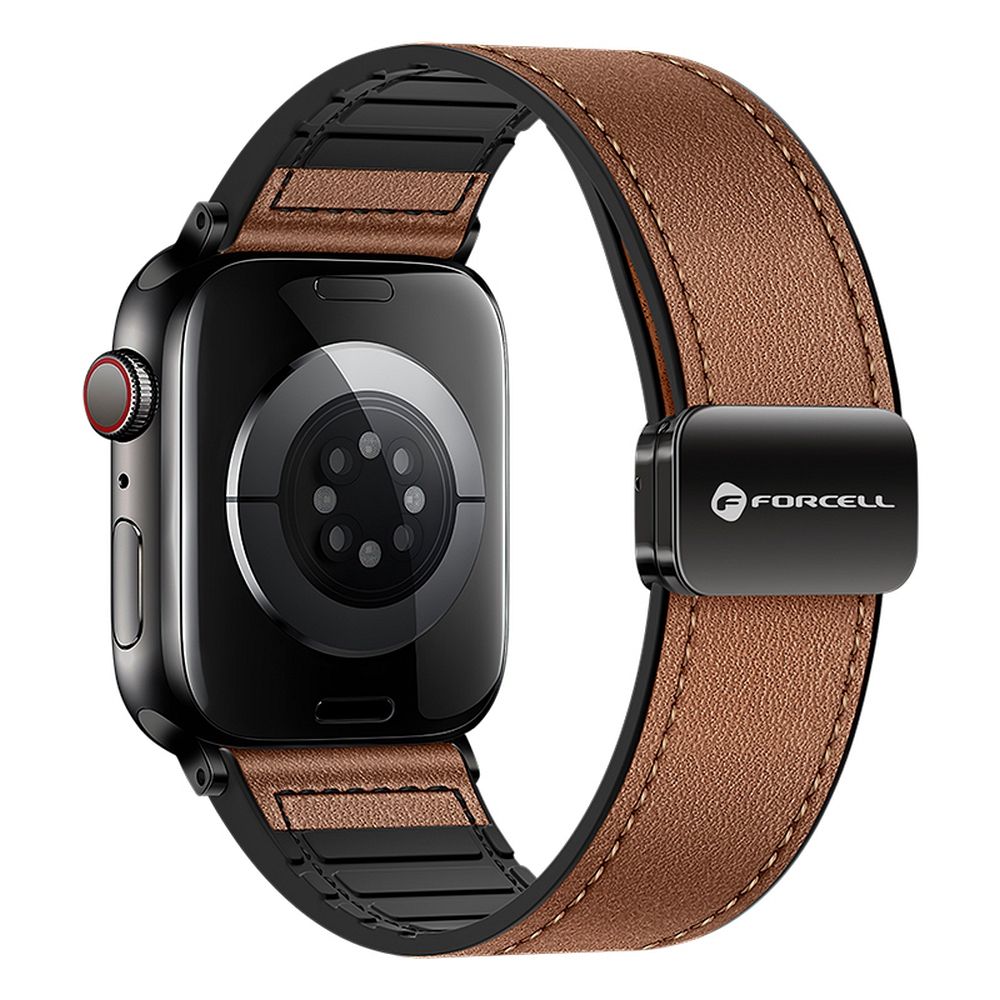Hihna Apple Watch:lle Forcell F-Design FA21 magneettinen ekologinen nahka 42 / 44 / 45 / 49 mm ruskea