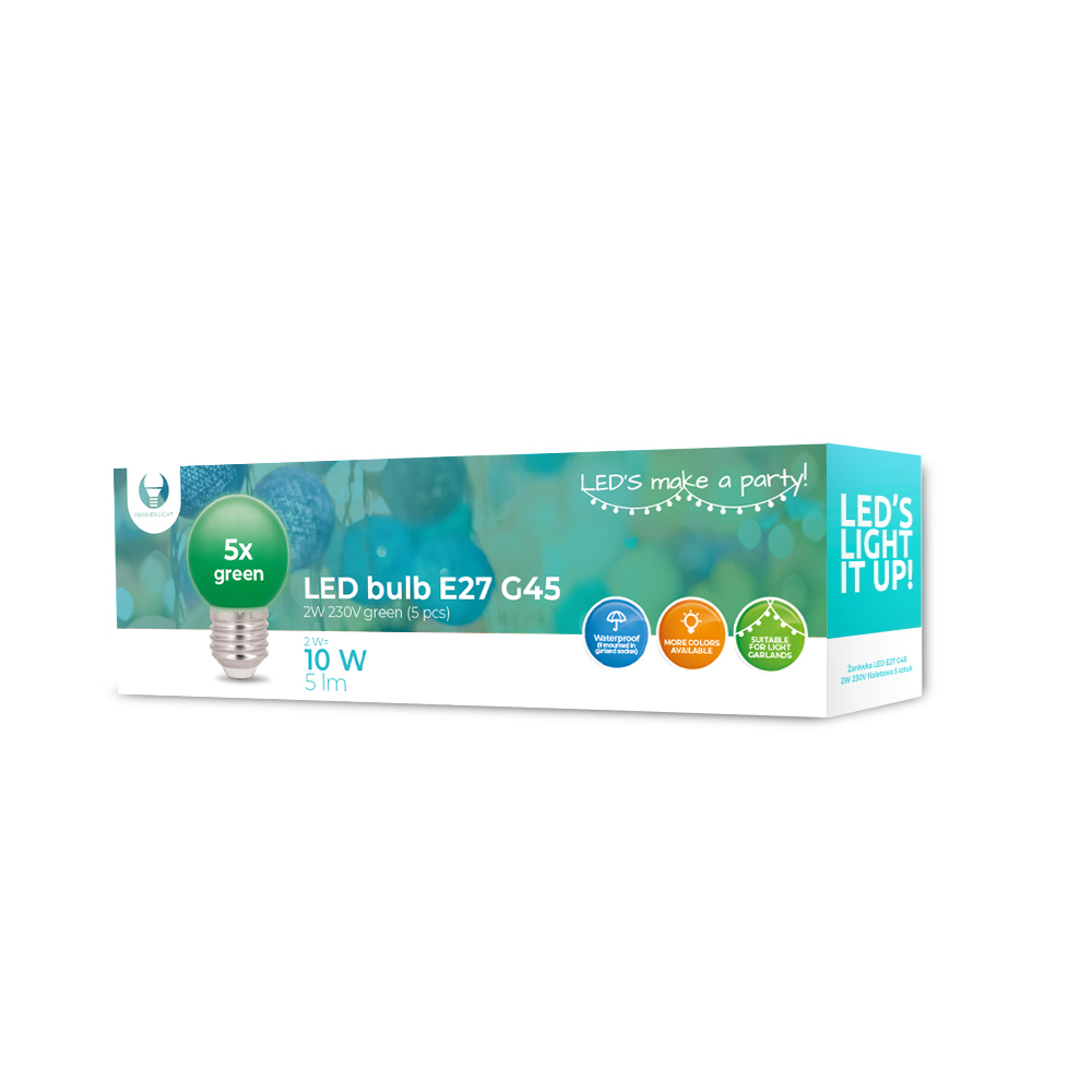 Forever Light LED-lamppu E27 G45 2W 230V vihreä 5 kpl