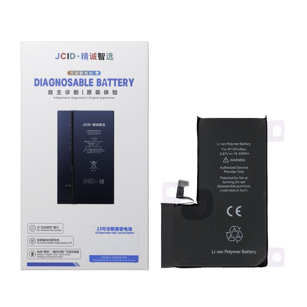 JCID Diagnosoitava (käytetty) Akku iPhone 15 Pro Max:lle 4780 mAh (suuri kapasiteetti)