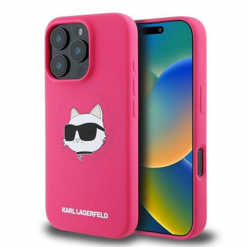 KARL LAGERFELD Silikoninen Choupette Head Print MagSafe Suojakuori KLHMP16XSCHPPLF iPhone 16 Pro Max:lle - Fuksia