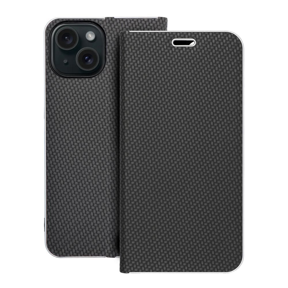 Läppäsuojakuori iPhone 15:lle Luna Book Carbon musta