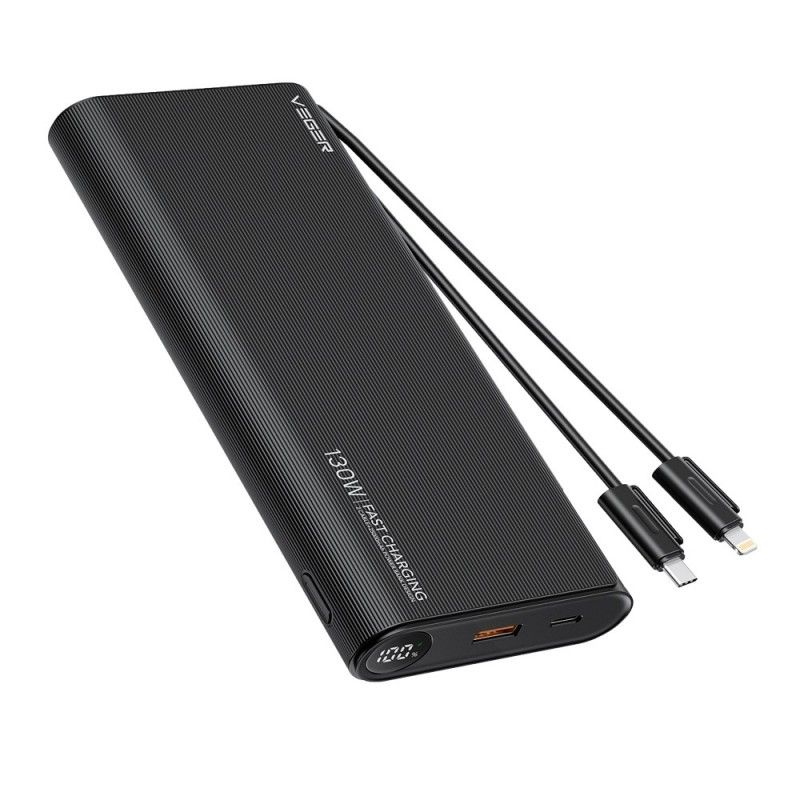 Ulkoinen akku Veger TCE130 (W2503) PD 130W 25000 mAh sisäänrakennetuilla Type C -kaapeleilla / Lightning musta