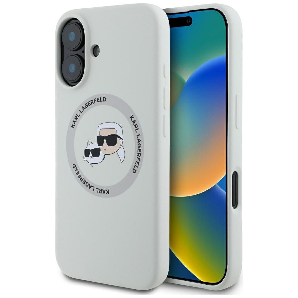 Karl Lagerfeld suojakuori iPhone 16:lle MagSafe-tuella KLHMP16SSKCHTCE (Silicone KC Heads) - beige