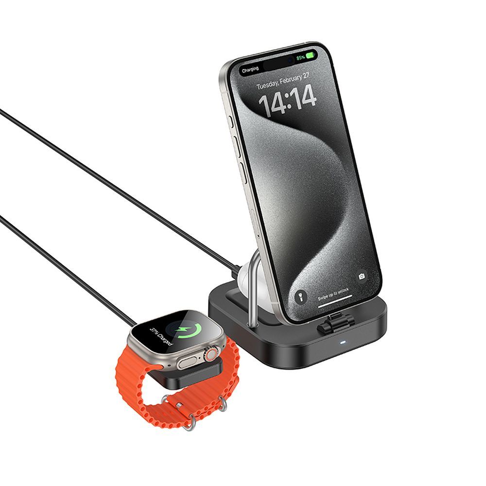 Langaton laturi Hoco 3in1 3A 5W Apple Watch -yhteensopiva CQ16A - musta