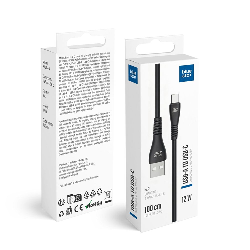 Kaapeli USB A - USB C Blue Star 2A 12W 1 m PJ-DG4-A musta