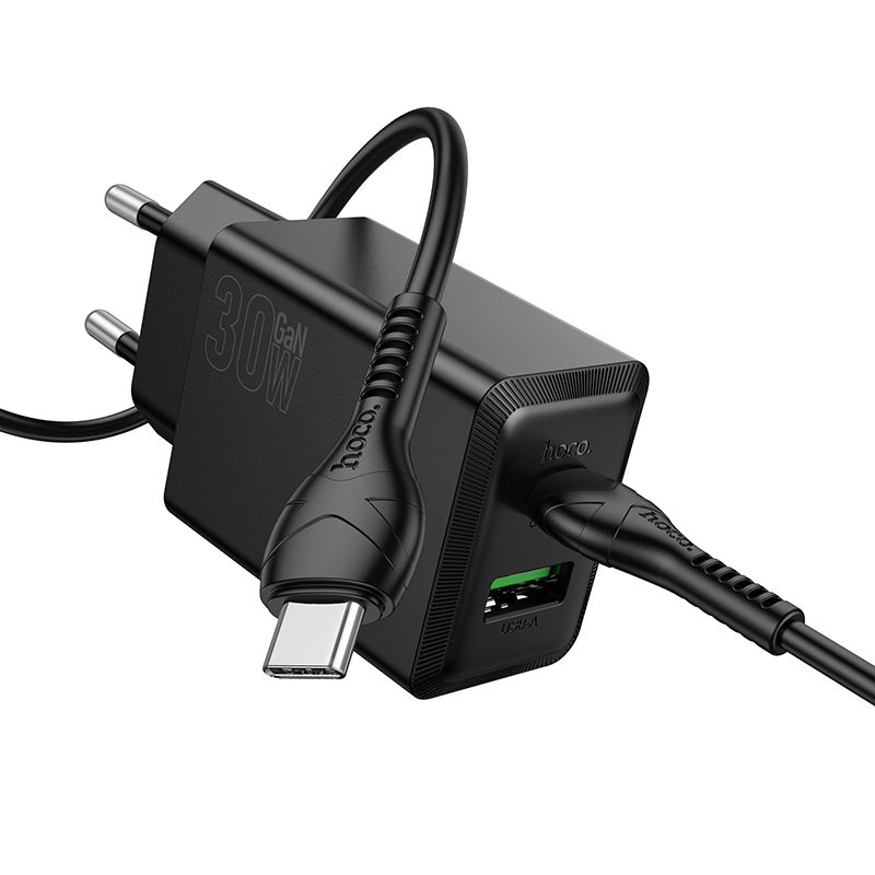 Puhelinlaturi Hoco USB-A + USB-C QC3.0 PD AFC 3A 30W + USB-C - USB-C -kaapeli N71 musta