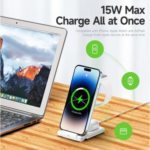 Wireless Charger Dux Ducis "W10-A 3in1" White 15W (for iPhone / Apple Watch / Airpods)