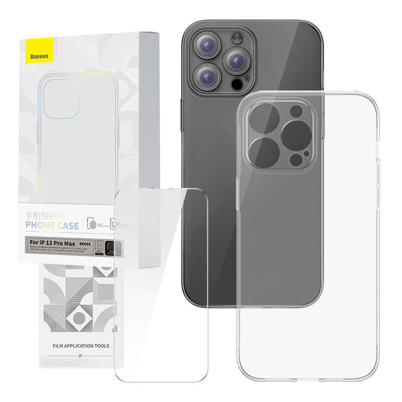 Läpinäkyvä kotelo ja karkaistua lasia asetettu Baseus Corning iPhone 12 Pro Maxille