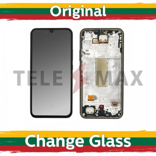 LCD-näyttö Samsung A346 A34 5G:lle kehyksellä / hopea / (Renewed: Telemax)